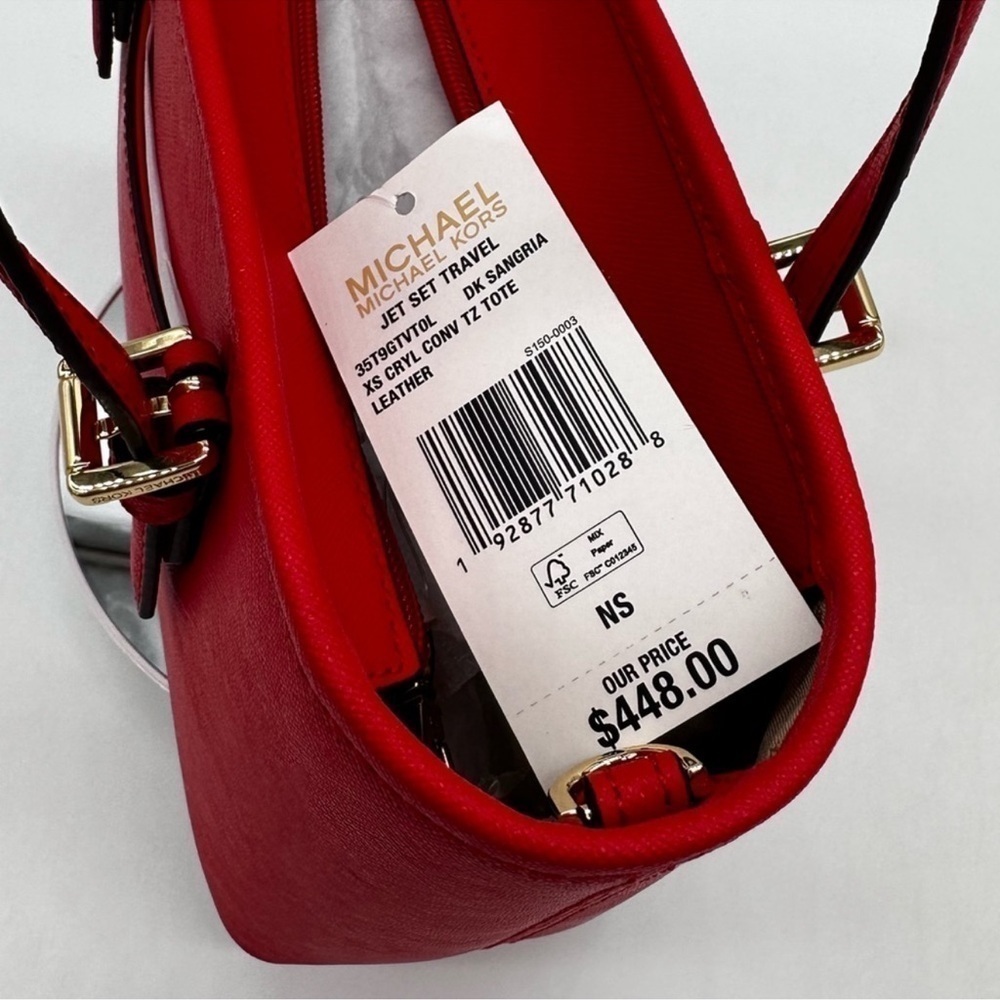 Michael Kors Jet Set Travel Extra-Small Top Zip Tote Bag Red/Gold - Picture 10 of 10